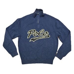 Polo Ralph Lauren Sweater Mens Large Blue 1/4 Zip Long Sleeve Spell‎ Out Rugby